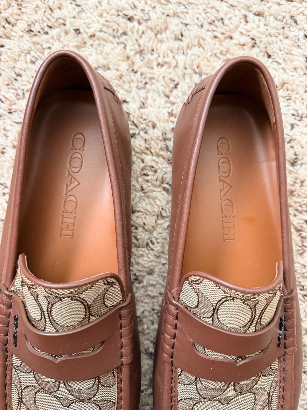 Coach Men’s signature Jacquard Brown Canvas Penny Loafers/Driving Shoes Sz 10D - Picture 5 of 6